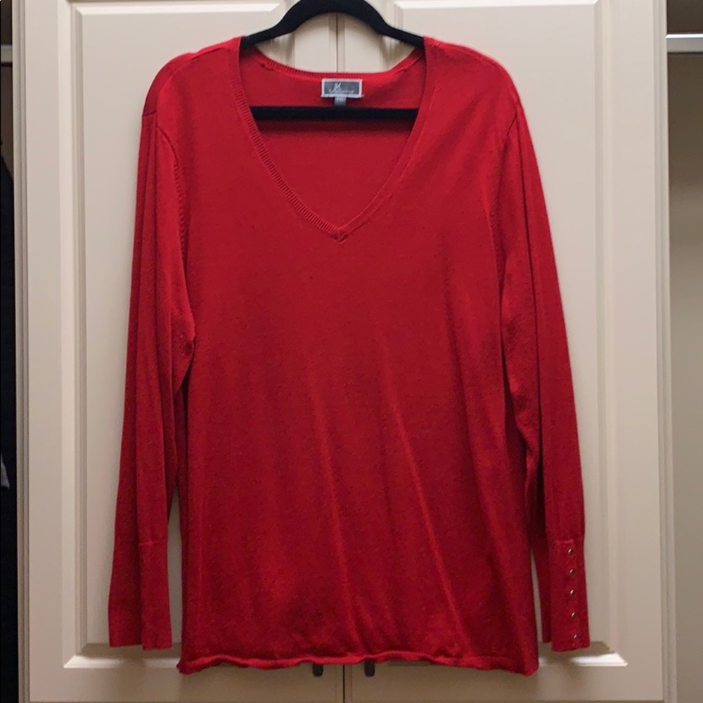 JM Collection Red V-neck Sweater